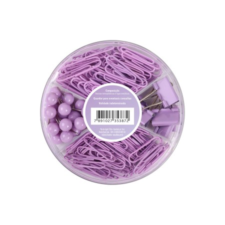 Foto ilustrativa Kit Clips, Prendedor para Papel e Alfinete Lilás