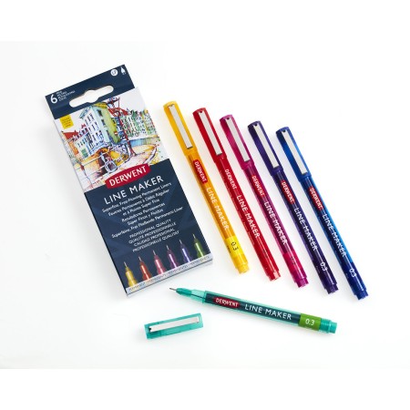 Foto ilustrativa Kit com 6 Canetas Coloridas Line Maker 0,3 Derwent