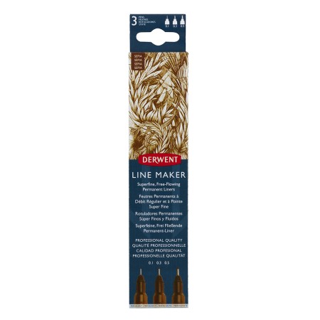Foto ilustrativa Kit Estojo com 3 Canetas Graphik Line Maker 0,1/0,3/0,5mm Sépia Derwent
