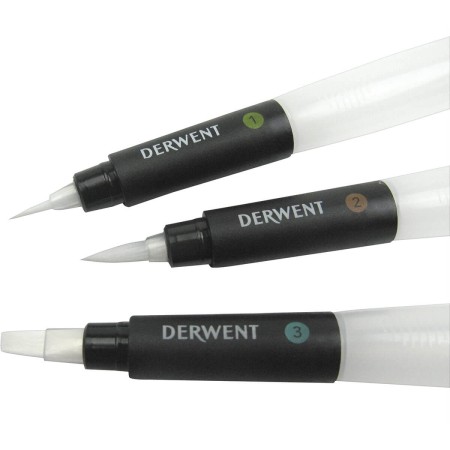 Foto ilustrativa Kit Pincel com Reservatório de Água Waterbrush: Fino, Médio e Cinzel