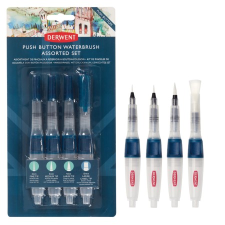 Foto ilustrativa Kit Pincel de Reservatório de Água Waterbrush com botão de liberação de água: Fine, Medium, Large e Large Chisel
