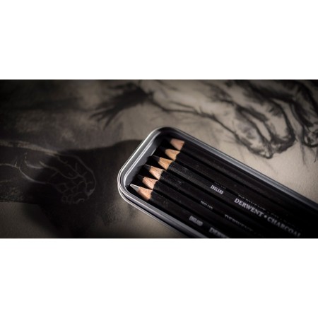 Foto ilustrativa Lápis Carvão 6 Unidades Estojo Lata