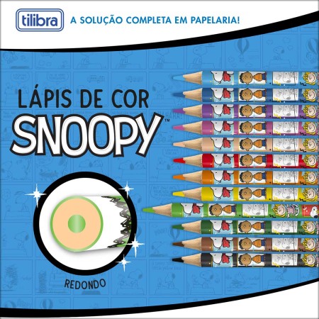 Foto ilustrativa Lapis de Cor 12 Cores Sextavado Madeira Snoopy