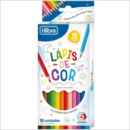Foto ilustrativa Lápis de Cor 12 Cores Sextavado Madeira