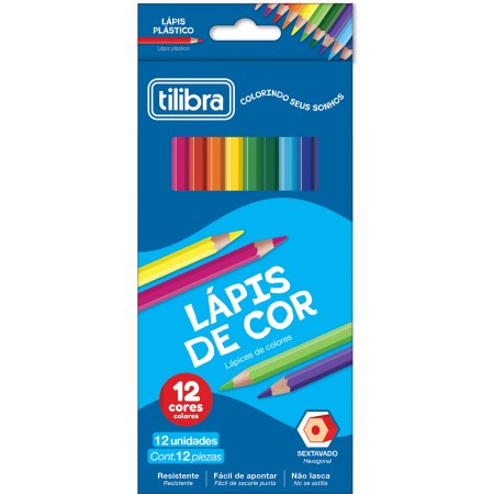 Foto ilustrativa Lápis de Cor 12 Cores Sextavado Resina