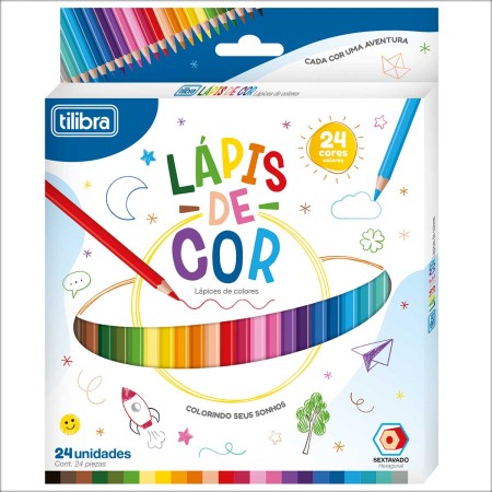 Foto ilustrativa Lápis de Cor 24 Cores Sextavado Madeira