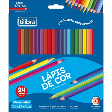 Foto ilustrativa Lápis de Cor 24 Cores Sextavado Resina