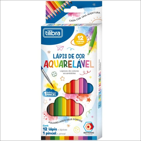 Foto ilustrativa Lápis de Cor Aquarelável 12 Cores Sextavado