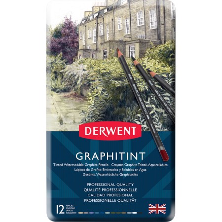 Foto ilustrativa Lápis de Cor Aquarelável Graphitint 12 Cores Estojo Lata