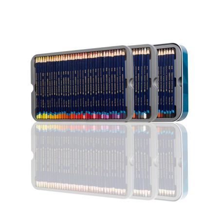 Foto ilustrativa Lápis de Cor Aquarelável Inktense 100 Cores Estojo Lata