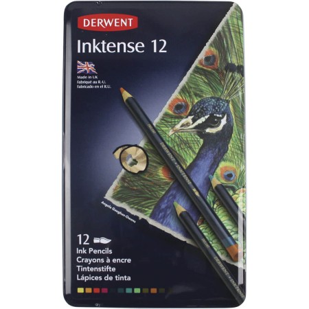 Foto ilustrativa Lápis de Cor Aquarelável Inktense 12 Cores Estojo Lata