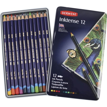 Foto ilustrativa Lápis de Cor Aquarelável Inktense 12 Cores Estojo Lata