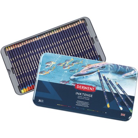 Foto ilustrativa Lápis de Cor Aquarelável Inktense 36 Cores Estojo Lata Derwent