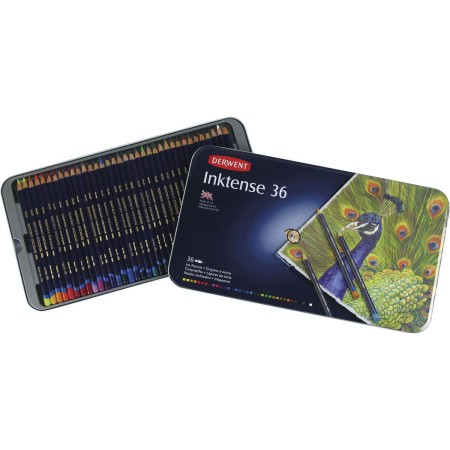 Foto ilustrativa Lápis de Cor Aquarelável Inktense 36 Cores Estojo Lata Derwent