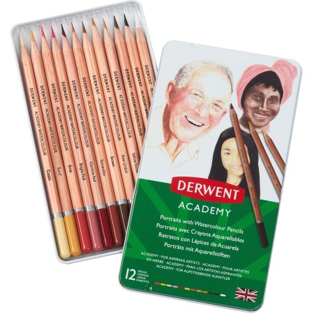 Foto ilustrativa Lápis de Cor Aquarelável Retrato Academy 12 Cores Estojo Lata