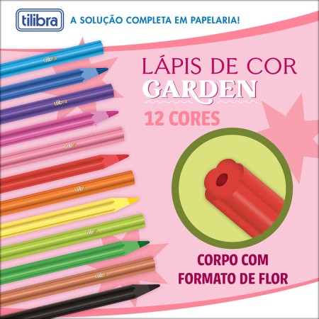 Foto ilustrativa Lápis de Cor Flores 12 Cores Sextavado