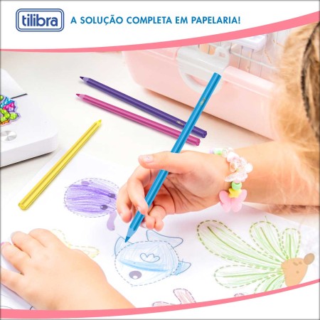 Foto ilustrativa Lápis de Cor Flores 12 Cores Sextavado