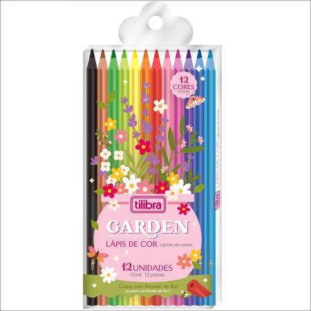 Foto ilustrativa Lápis de Cor Flores 12 Cores Sextavado