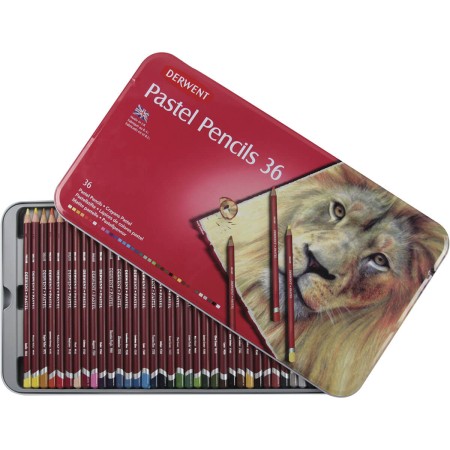 Foto ilustrativa Lápis de Cor Pastel 36 Cores Estojo Lata Derwent