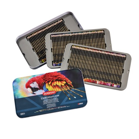 Foto ilustrativa Lápis de Cor Permanente Chromaflow 100 Cores Estojo Lata