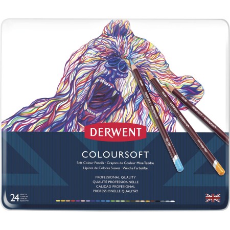 Foto ilustrativa Lápis de Cor Permanente Coloursoft 24 Cores Estojo Lata Derwent