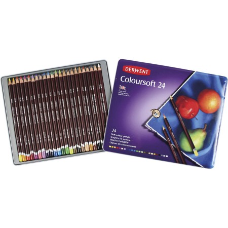 Foto ilustrativa Lápis de Cor Permanente Coloursoft 24 Cores Estojo Lata Derwent