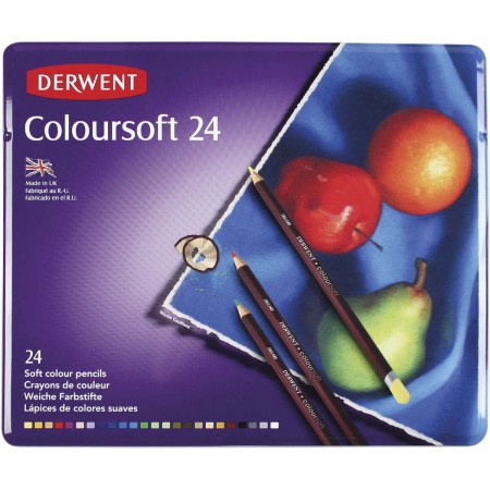 Foto ilustrativa Lápis de Cor Permanente Coloursoft 24 Cores Estojo Lata Derwent