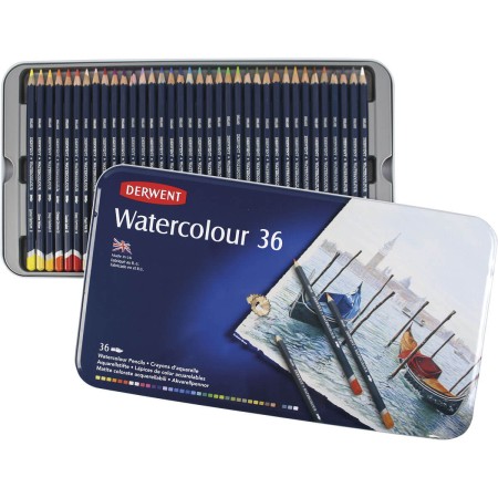 Foto ilustrativa Lápis de Cor Watercolour 36 Cores Estojo Lata