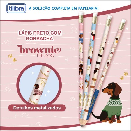 Foto ilustrativa Lápis Preto Redondo com Borracha N.2 Brownie The Dog - Blister com 4 Unidades