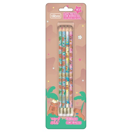 Foto ilustrativa Lápis Preto Redondo com Borracha N.2 Capyclub - Blister com 4 Unidades