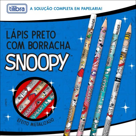 Foto ilustrativa Lápis Preto Redondo com Borracha N.2 Snoopy - Blister com 4 Unidades