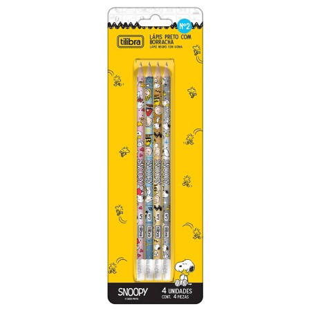 Foto ilustrativa Lápis Preto Redondo com Borracha N.2 Snoopy - Blister com 4 Unidades