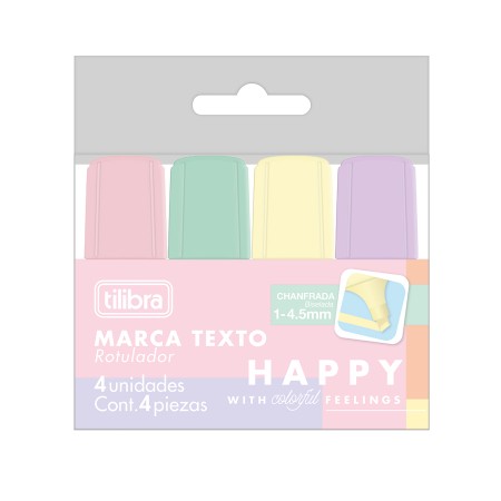 Foto ilustrativa Marca-Texto Mini Happy - Blister com 4 Unidades