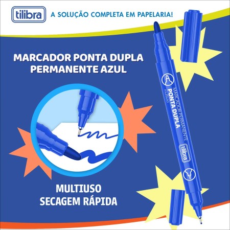 Foto ilustrativa Marcador Permanente Ponta Dupla EverMark Azul