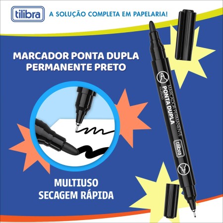 Foto ilustrativa Marcador Permanente Ponta Dupla EverMark Preto