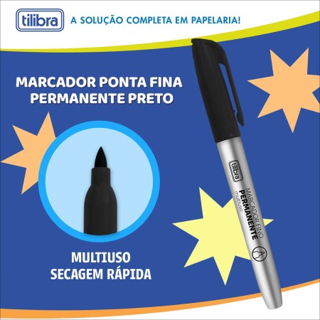 Foto ilustrativa Marcador Permanente Ponta Fina EverMark Preto