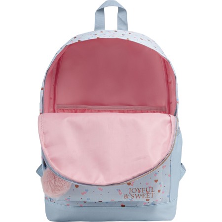 Foto ilustrativa Mochila de Costas Académie Coração Metalizado Azul com detalhes Rosé