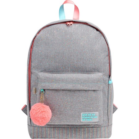 Foto ilustrativa Mochila de Costas Académie Dots Cinza com frase