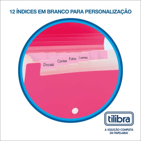 Foto ilustrativa Pasta Sanfonada Polipropileno A4 12 Divisões Color Rosa