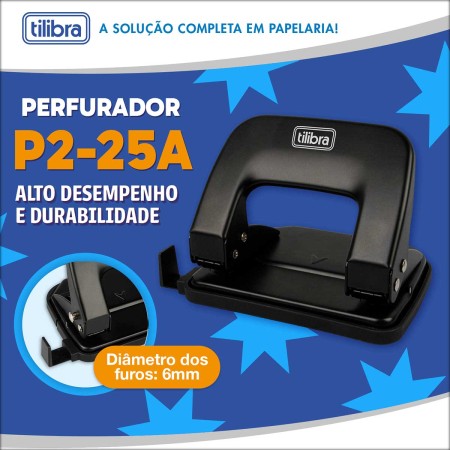 Foto ilustrativa PERFURADOR 2 FUROS 25 FOLHAS P2-25A PRETO