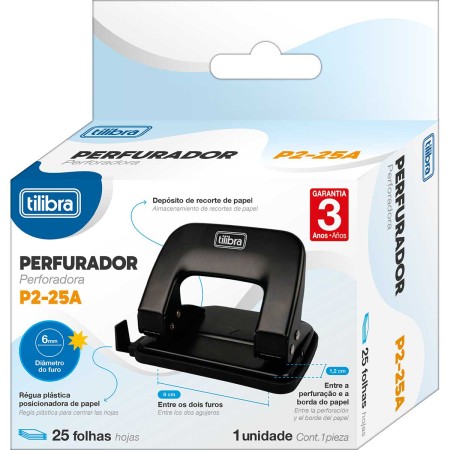 Foto ilustrativa PERFURADOR 2 FUROS 25 FOLHAS P2-25A PRETO