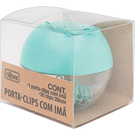 Foto ilustrativa Porta Clips Magnético Aqua com 50 Unidades de Clips 28mm