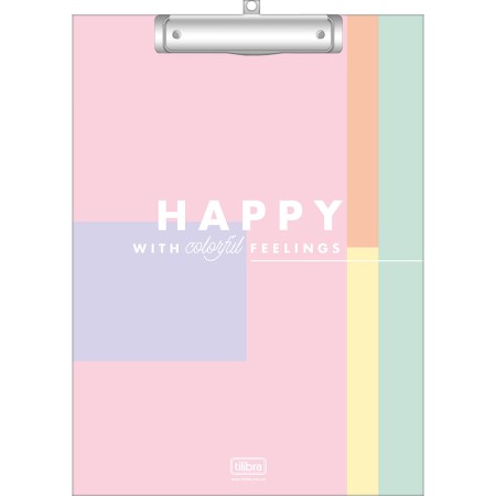 Foto ilustrativa Prancheta A4 Decorada Happy com Prendedor Metálico