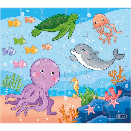 Foto ilustrativa Quebra-Cabeça 24 Peças Ilustrações - Safari, Dinossauros e Fundo do Mar - Sortido