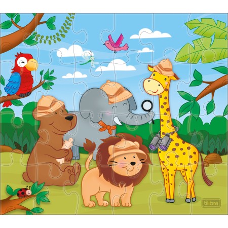 Foto ilustrativa Quebra-Cabeça 24 Peças Ilustrações - Safari, Dinossauros e Fundo do Mar - Sortido