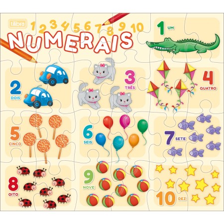 Foto ilustrativa Quebra-Cabeça 24 Peças Pedagógico - Cores, Numeros e Vogais - Sortido