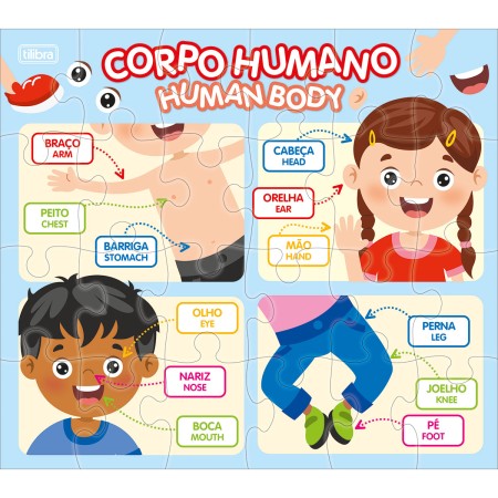 Foto ilustrativa Quebra-Cabeça 24 Peças Pedagógico - Corpo Humano, Animais e Emoções