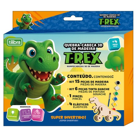 Foto ilustrativa Quebra-cabeça 3D Madeira T-Rex