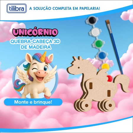 Foto ilustrativa Quebra-Cabeça 3D Madeira Unicórnio