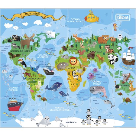 Foto ilustrativa Quebra-Cabeça Caixa Individual 24 Peças Mapa Mundi
